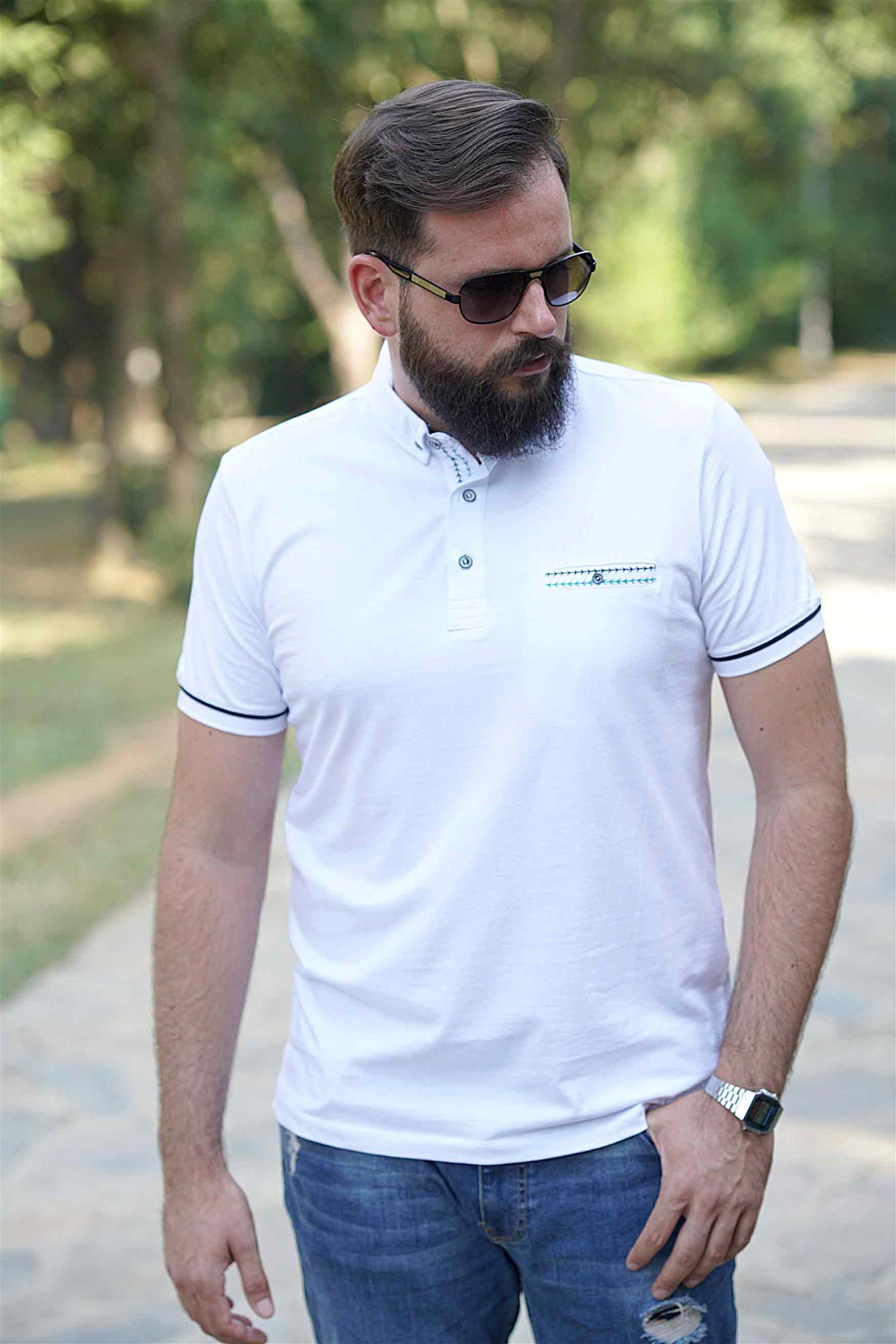 Ferraro Erkek Cep Detay T-Shirt - Beyaz