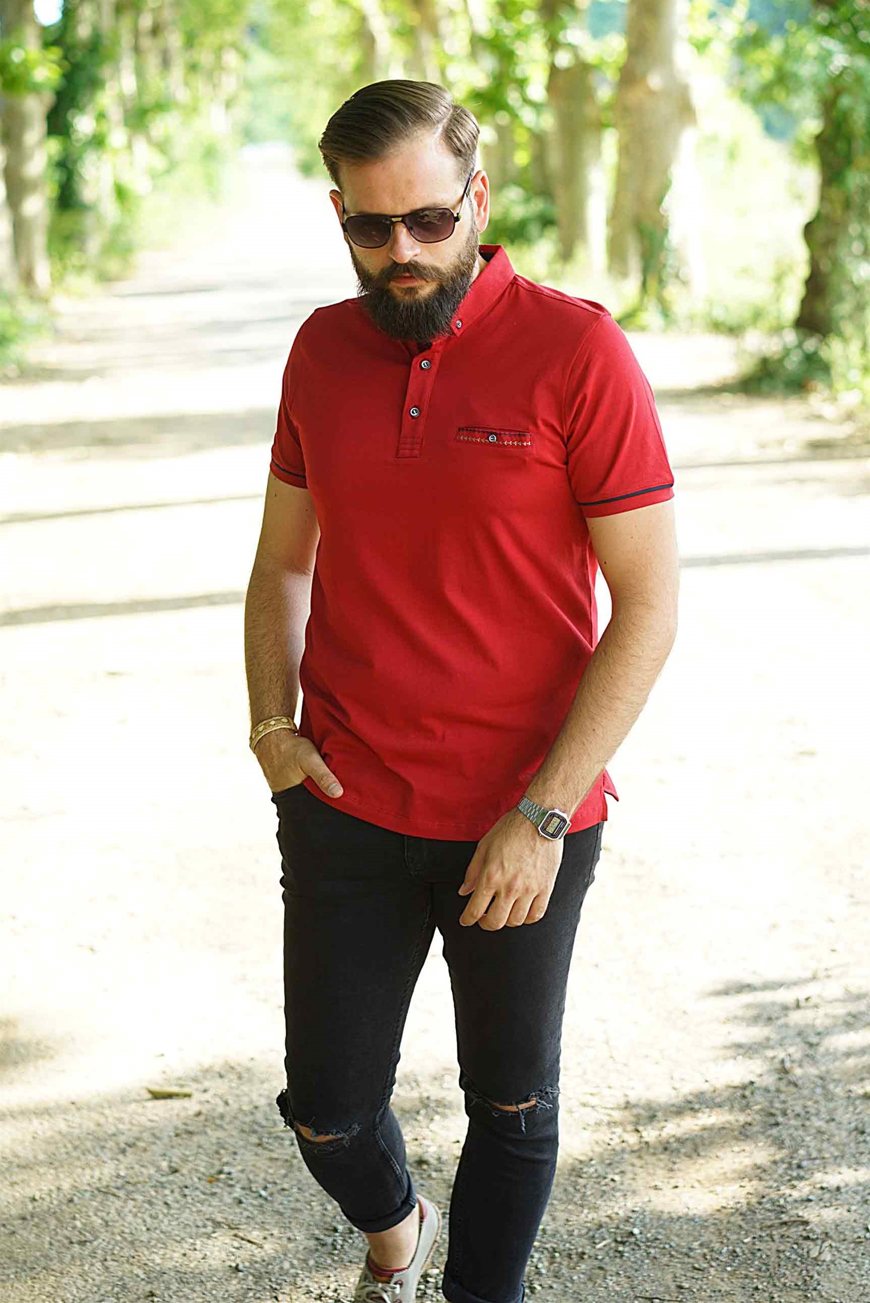 Ferraro Erkek Cep Detay T-Shirt - Bordo