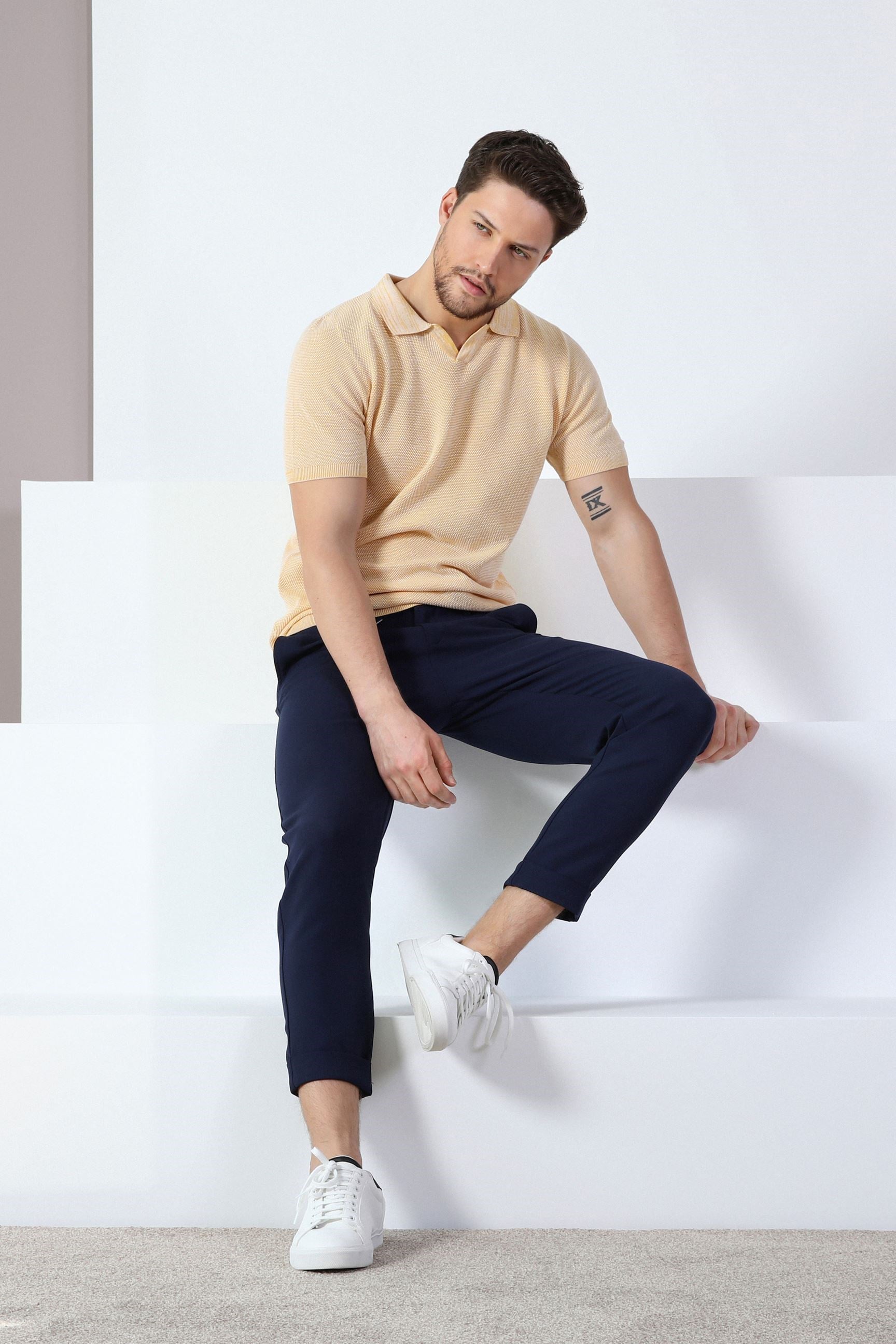 Ferraro Hardal/Beyaz Kuşgözü Desenli Polo Yaka Erkek Triko T-Shirt
