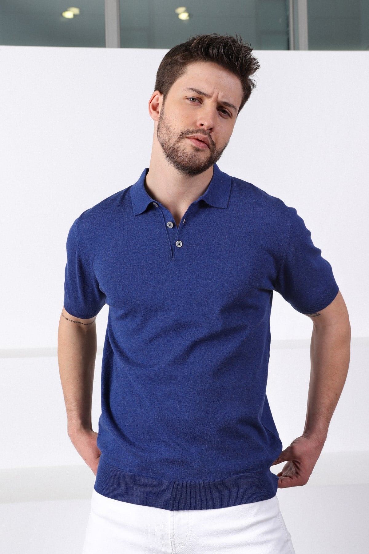 Ferraro İndigo Polo Yaka Düz Renk Erkek Pamuk Triko T-Shirt