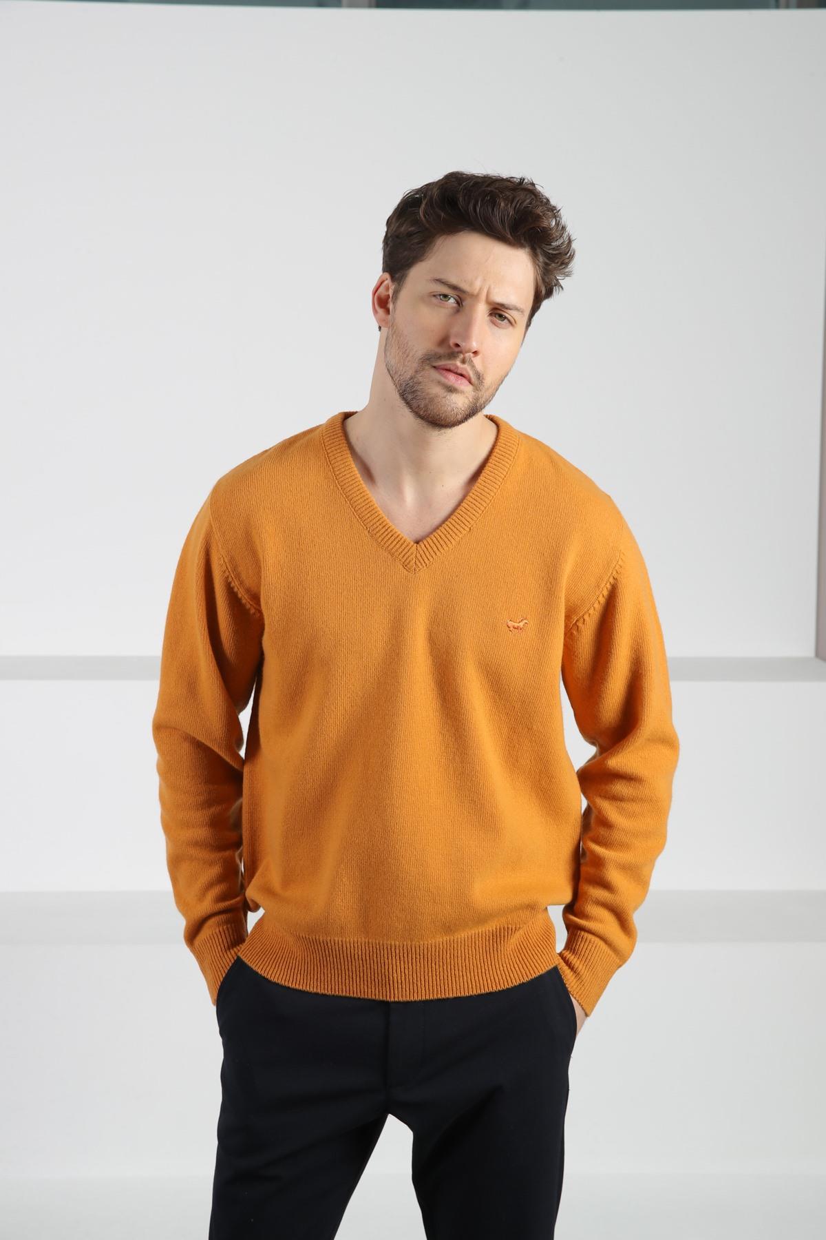 Ferraro Kavuniçi V Yaka Erkek Uzun Kollu %100 Kuzu Yünü Triko Kazak