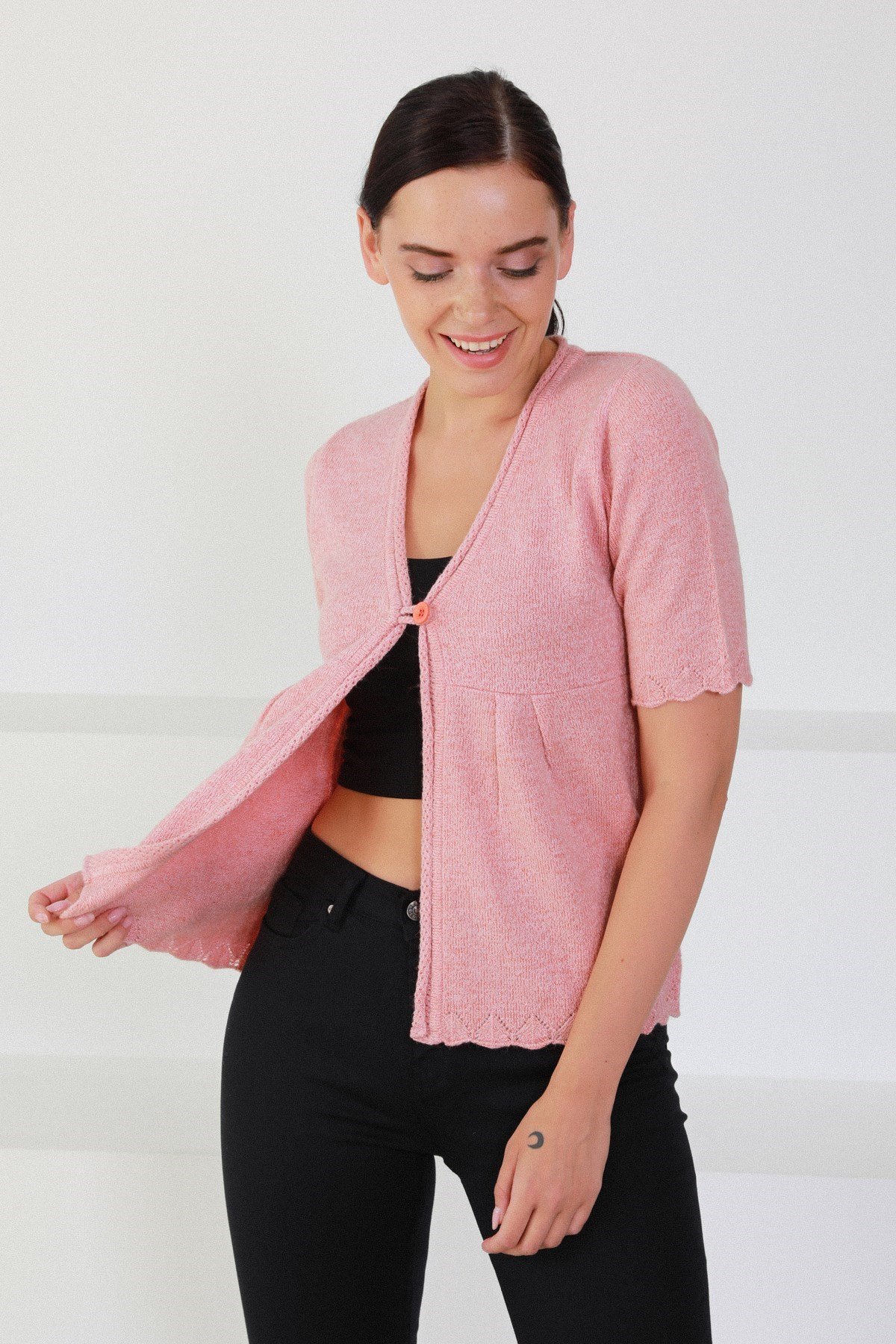 Ferraro Kiremit V Yaka Tek Düğmeli Kadın Triko Hırka