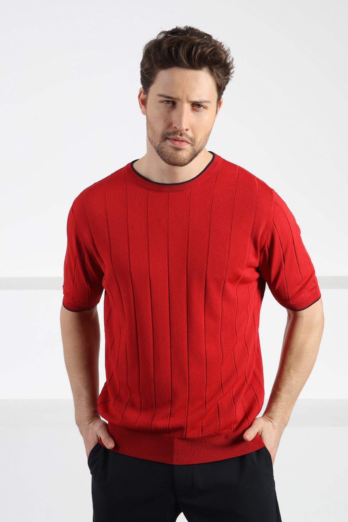 Ferraro Kırmızı Bisiklet Yaka Erkek Rayon Triko T-Shirt