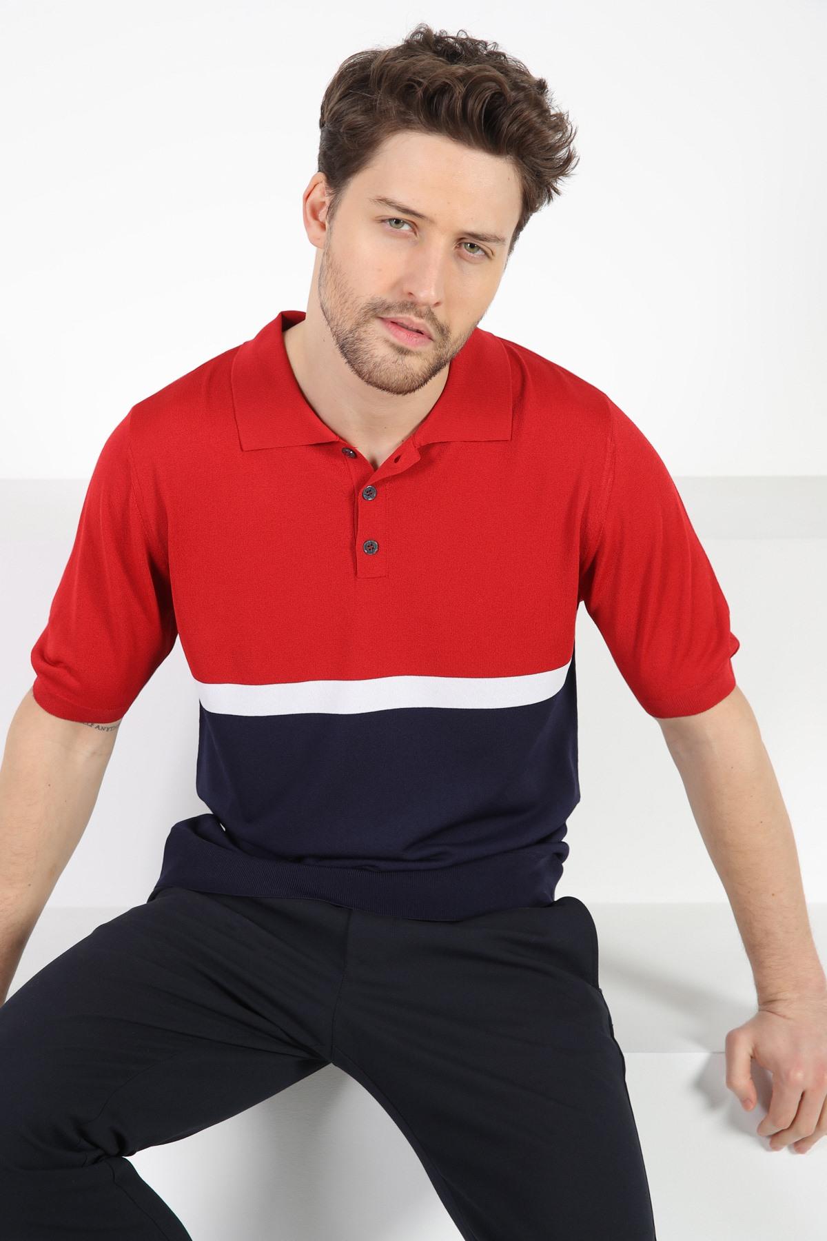 Ferraro Kırmızı/Laci Düğmeli Polo Yaka Erkek Rayon Triko T-Shirt