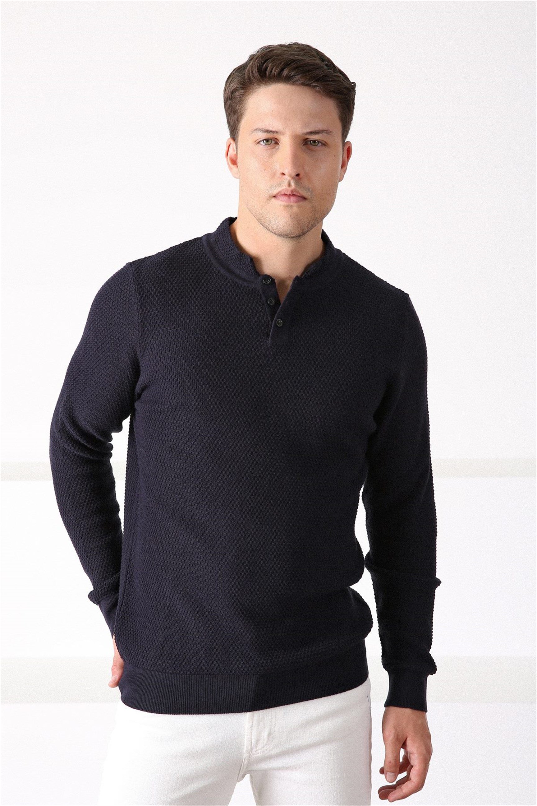 Ferraro Lacivert Bisiklet Yaka Erkek Pamuk Kazak