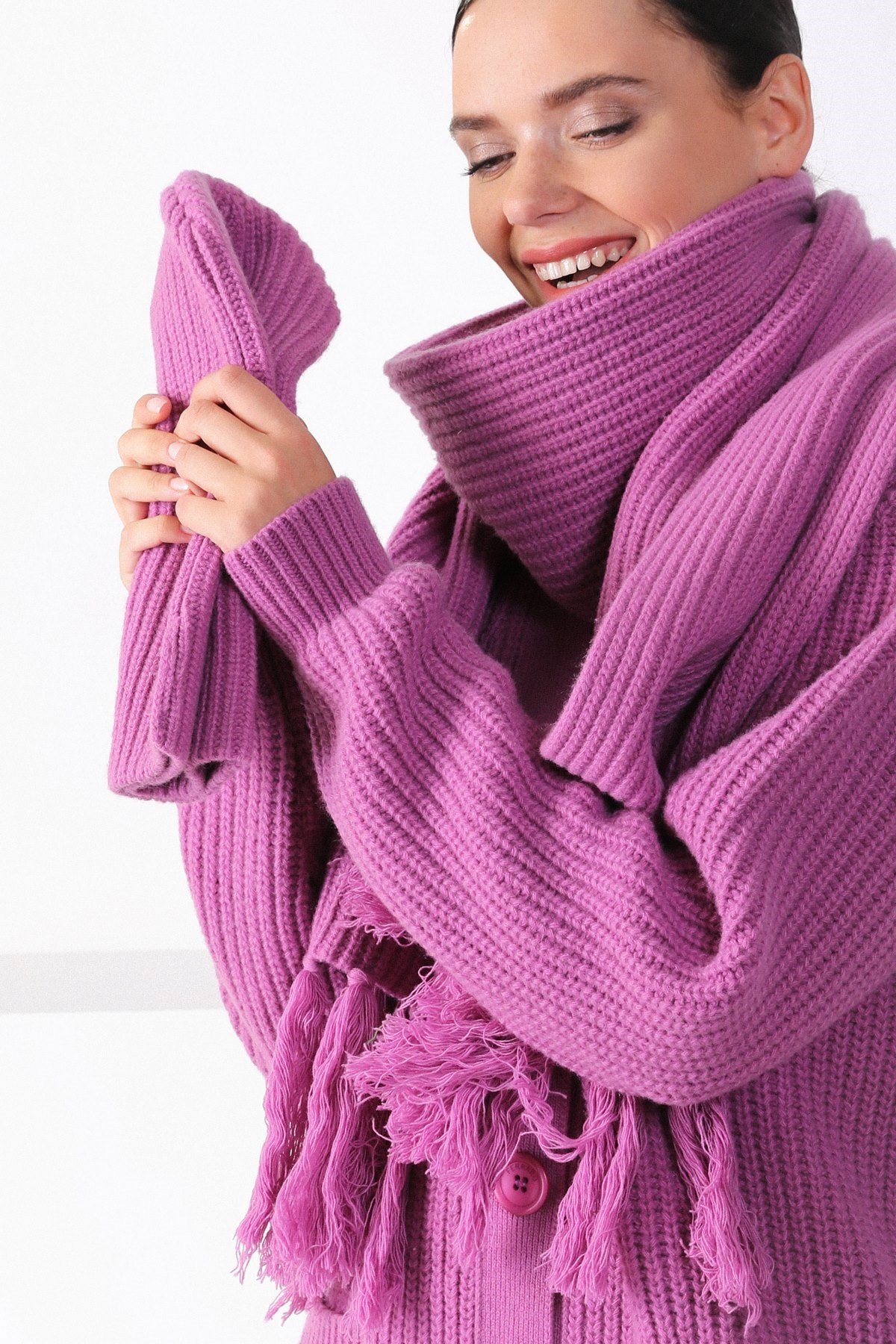 Ferraro Lila Kuzu Yünü Kadın Atkı Bere Takımı