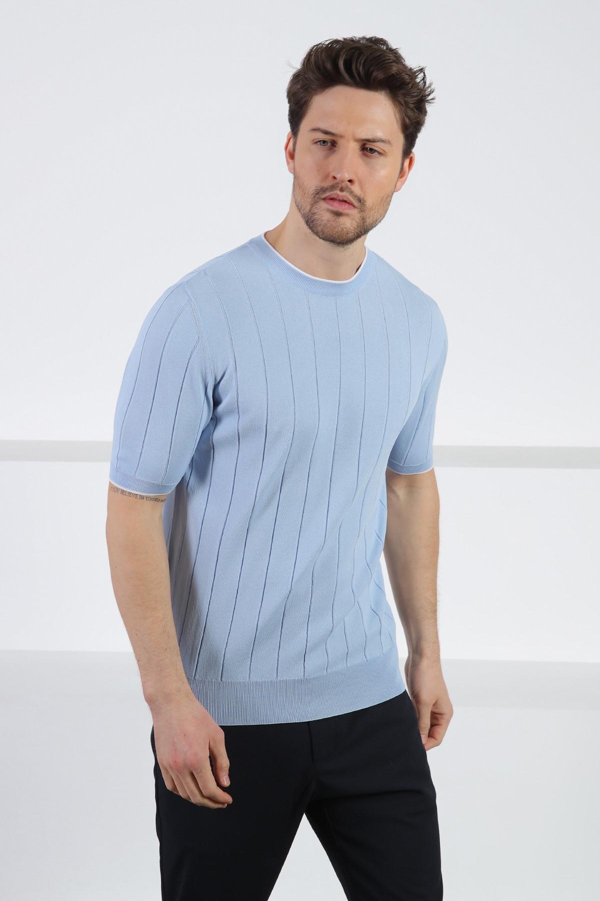 Ferraro Mavi Bisiklet Yaka Erkek Rayon Triko T-Shirt