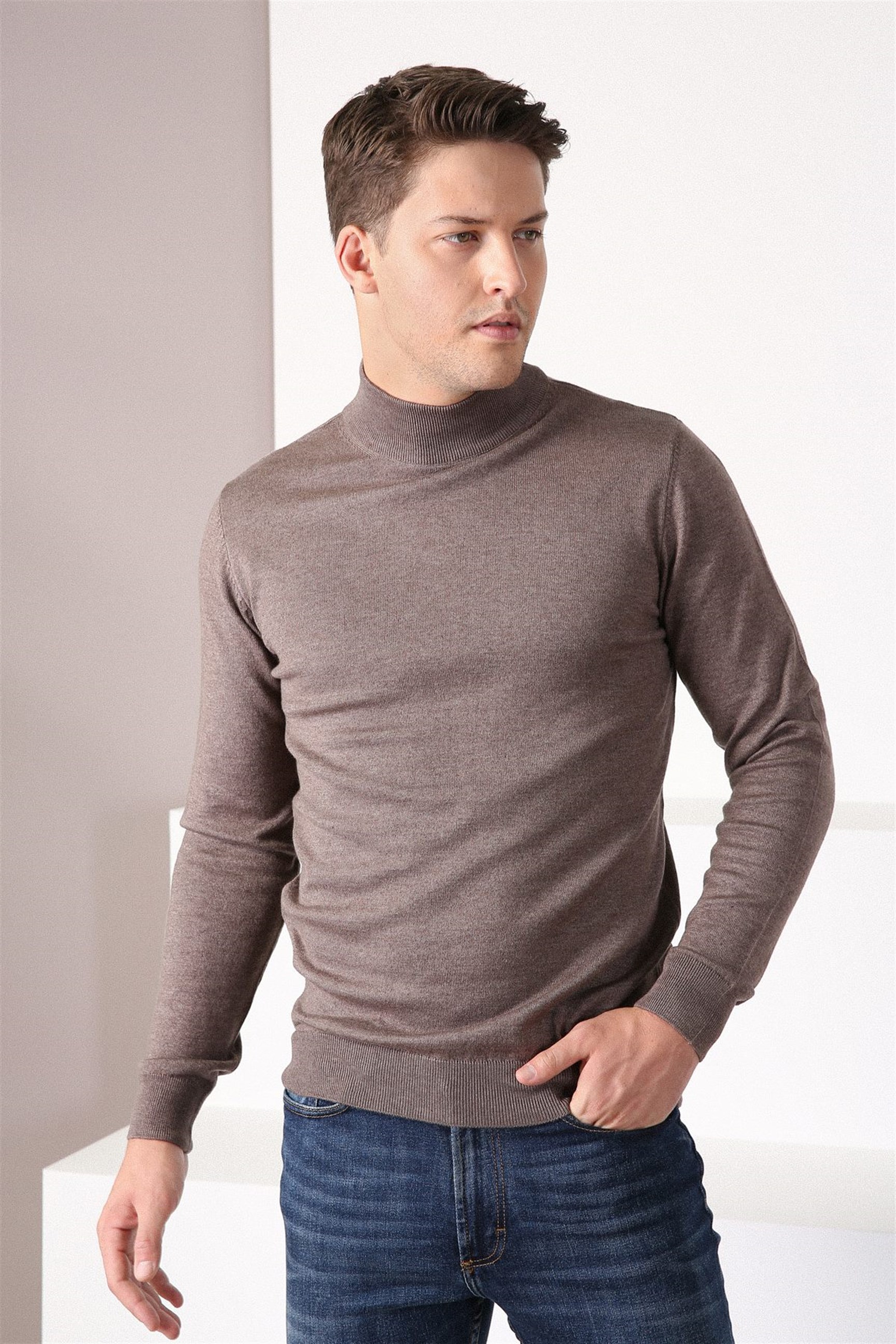 Ferraro Nescafe Yarım Balıkçı Yaka Erkek Pamuk Kazak