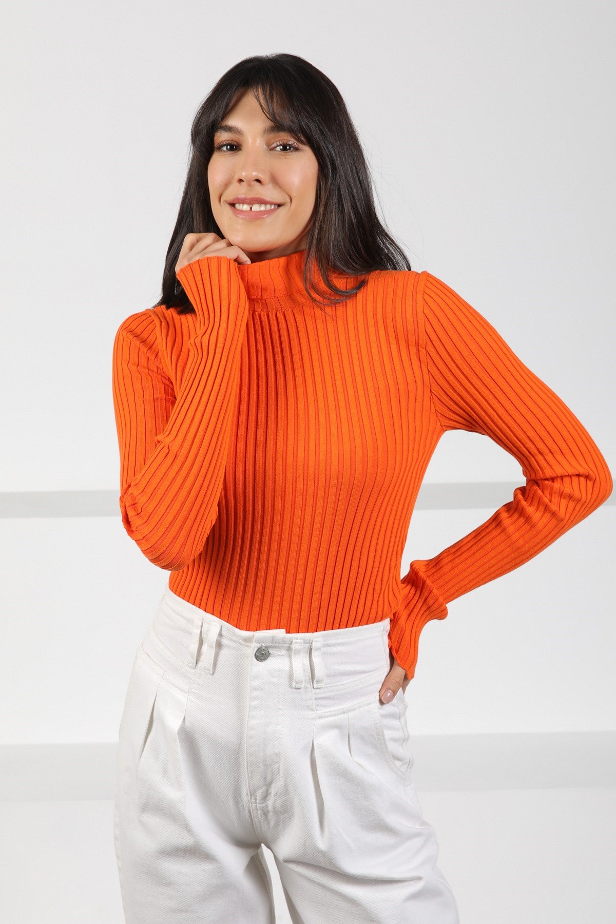 Ferraro Orange Balıkçı Yaka Pamuklu Kadın Triko Kazak