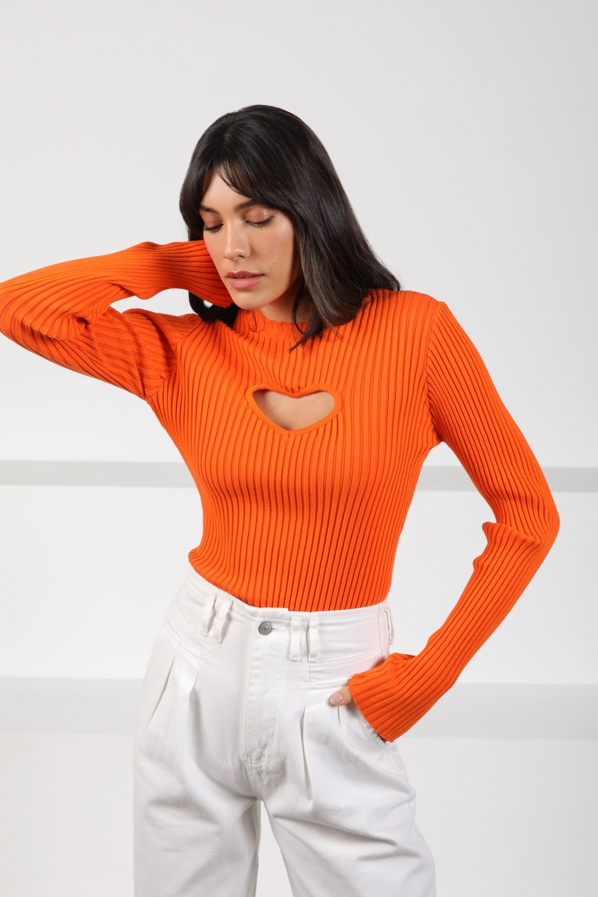 Ferraro Orange Bisiklet Yaka Kalpli Kısa Kadın Triko Tulum