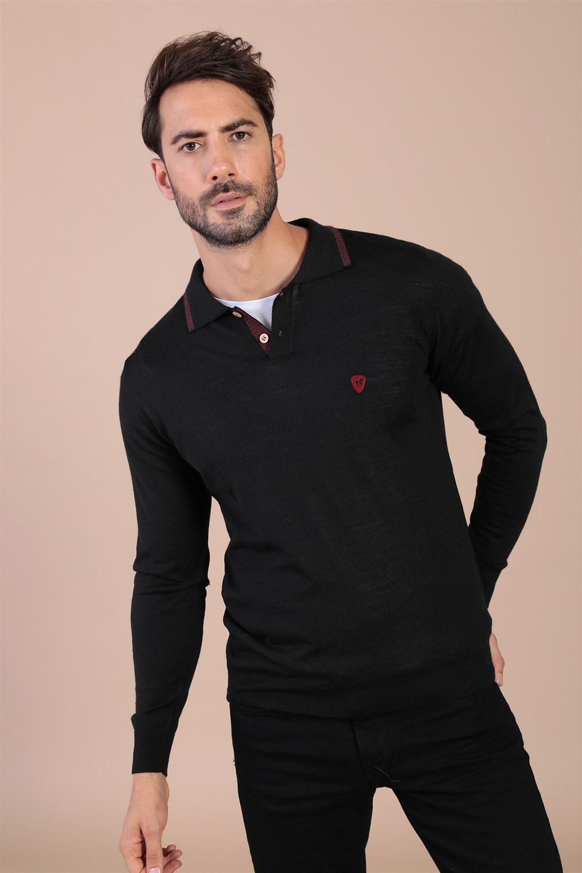 Ferraro Polo Yaka Superfine Yün Kazak - Siyah