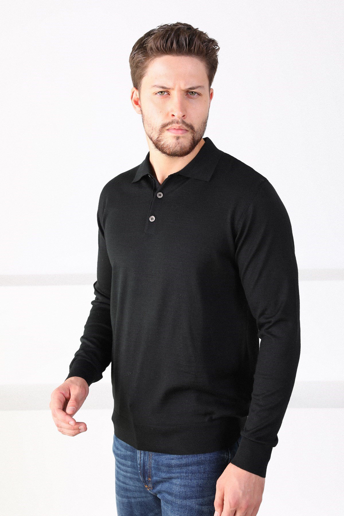 Ferraro Siyah Polo Yaka Erkek Triko Kazak