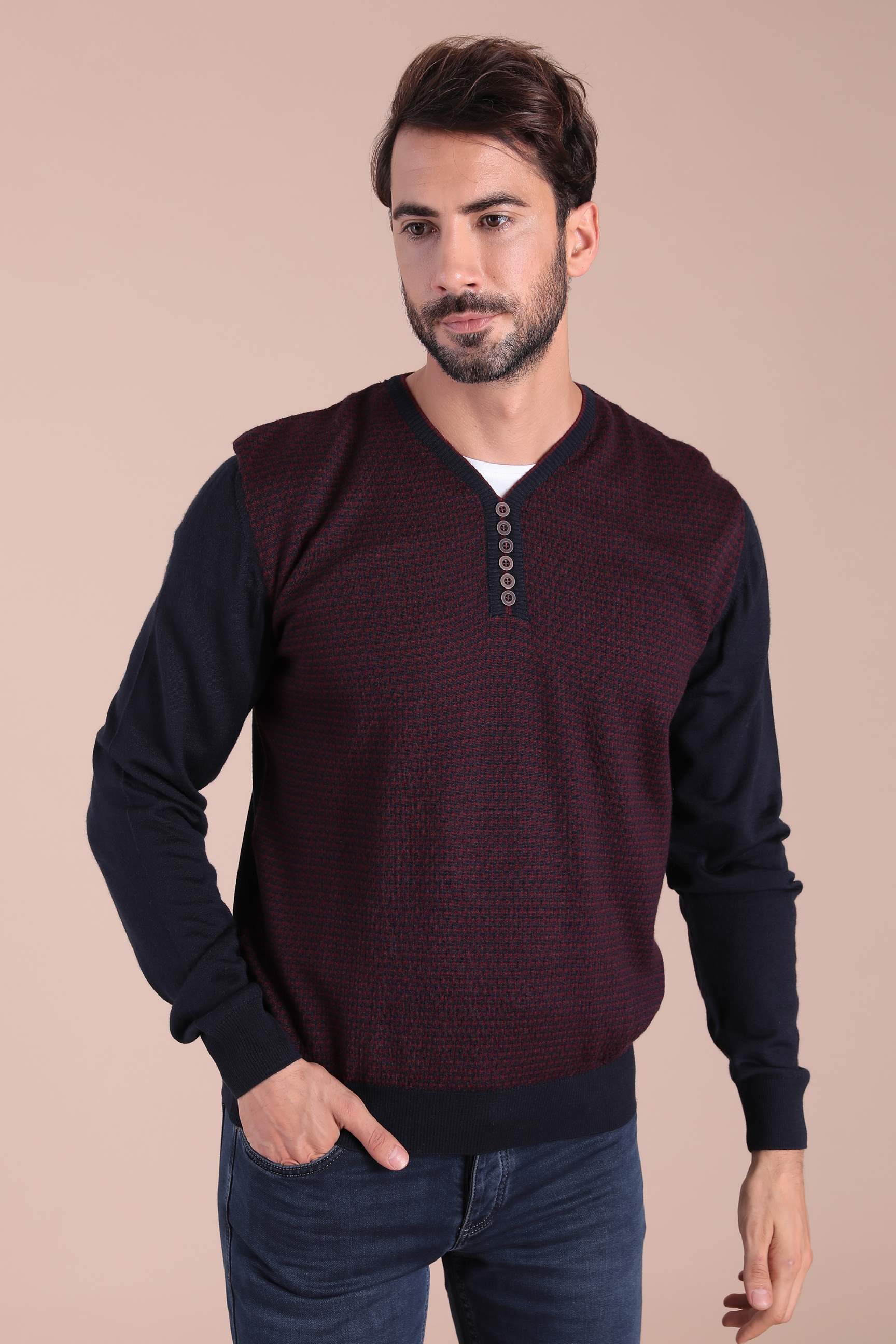 Ferraro V Yaka Superfine Yün Kazak