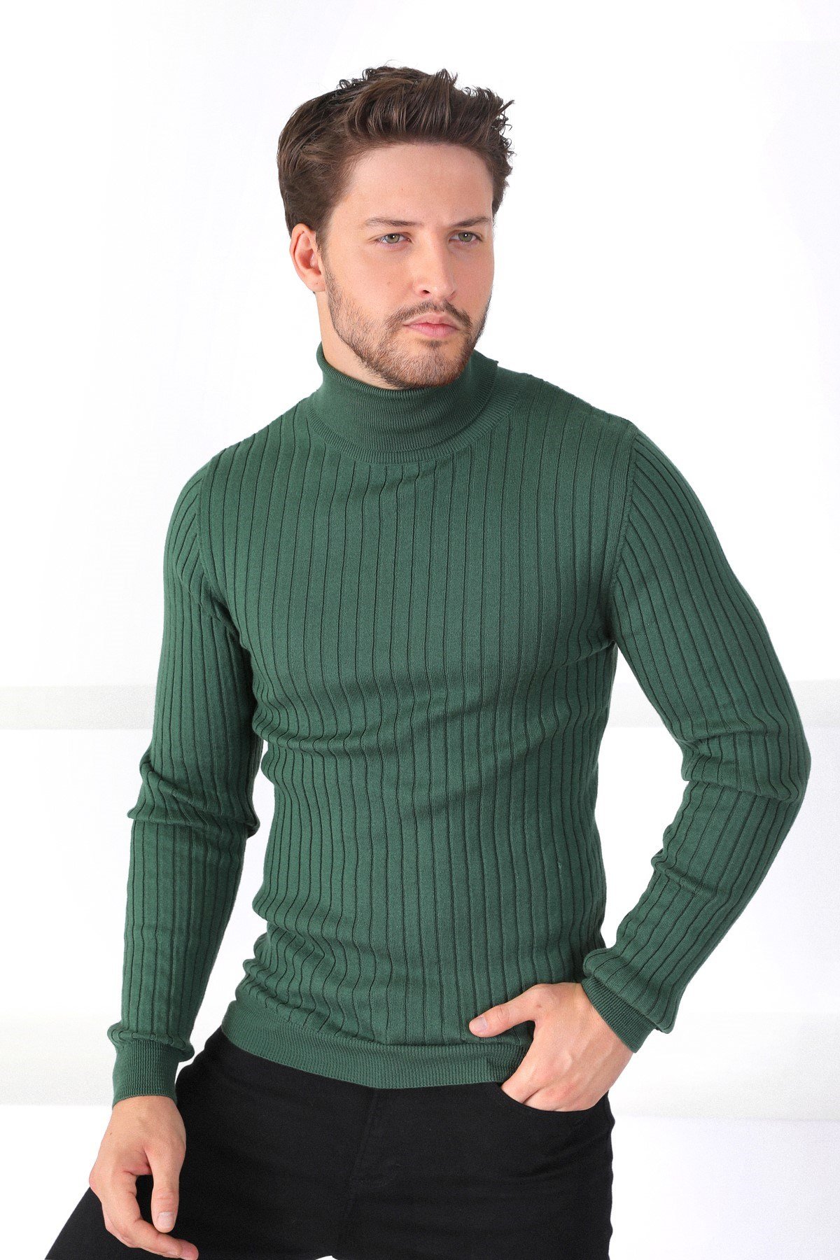 Ferraro Yeşil Balıkçı Yaka Fitilli Erkek Kazak