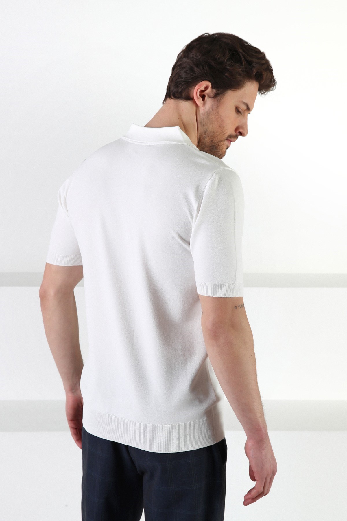 Ferraro Beyaz Düğmeli Polo Yaka Viskon Erkek Triko T-Shirt | Erkek Giyim |  ModaFerraro