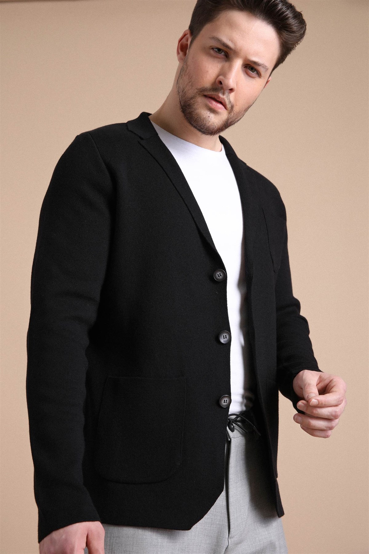 Ferraro Üç Düğmeli İnce Pamuk Triko Ceket - Siyah | Erkek Giyim |  ModaFerraro
