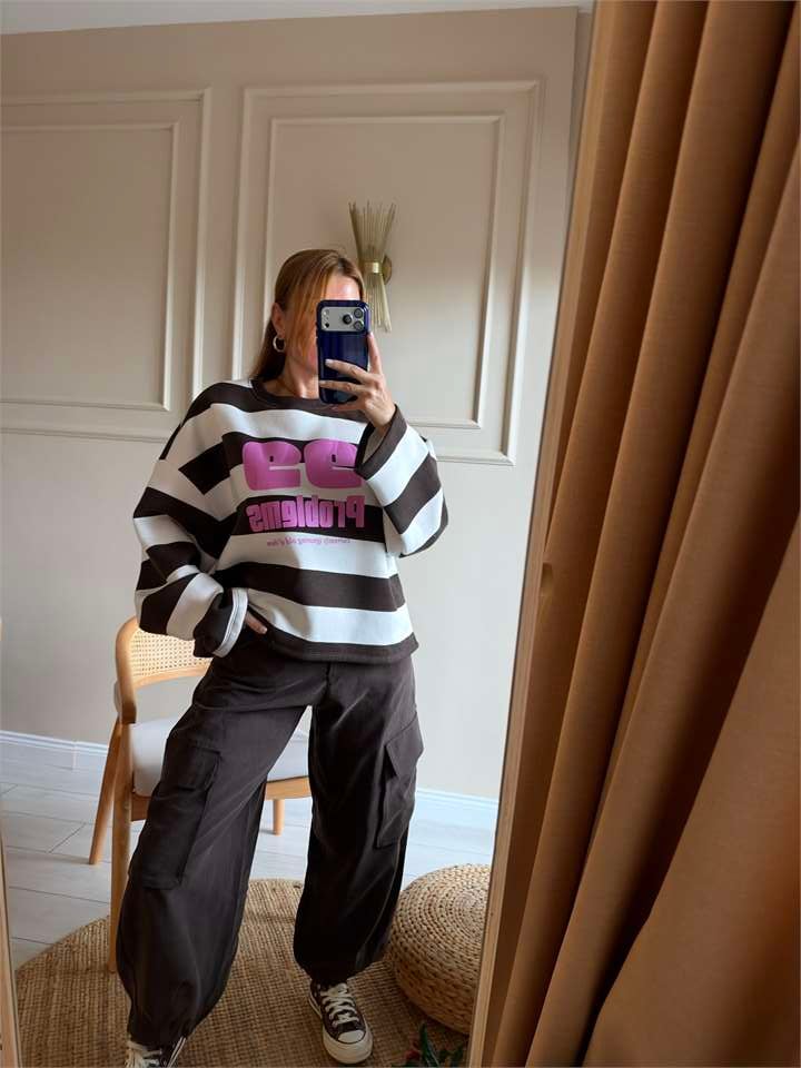 99 Problems Üç İplik Sweatshirt - Acı Kahve