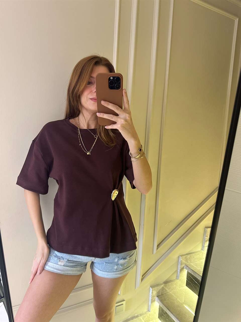 Acı Kahve Aplikeli Pamuklu Tişört