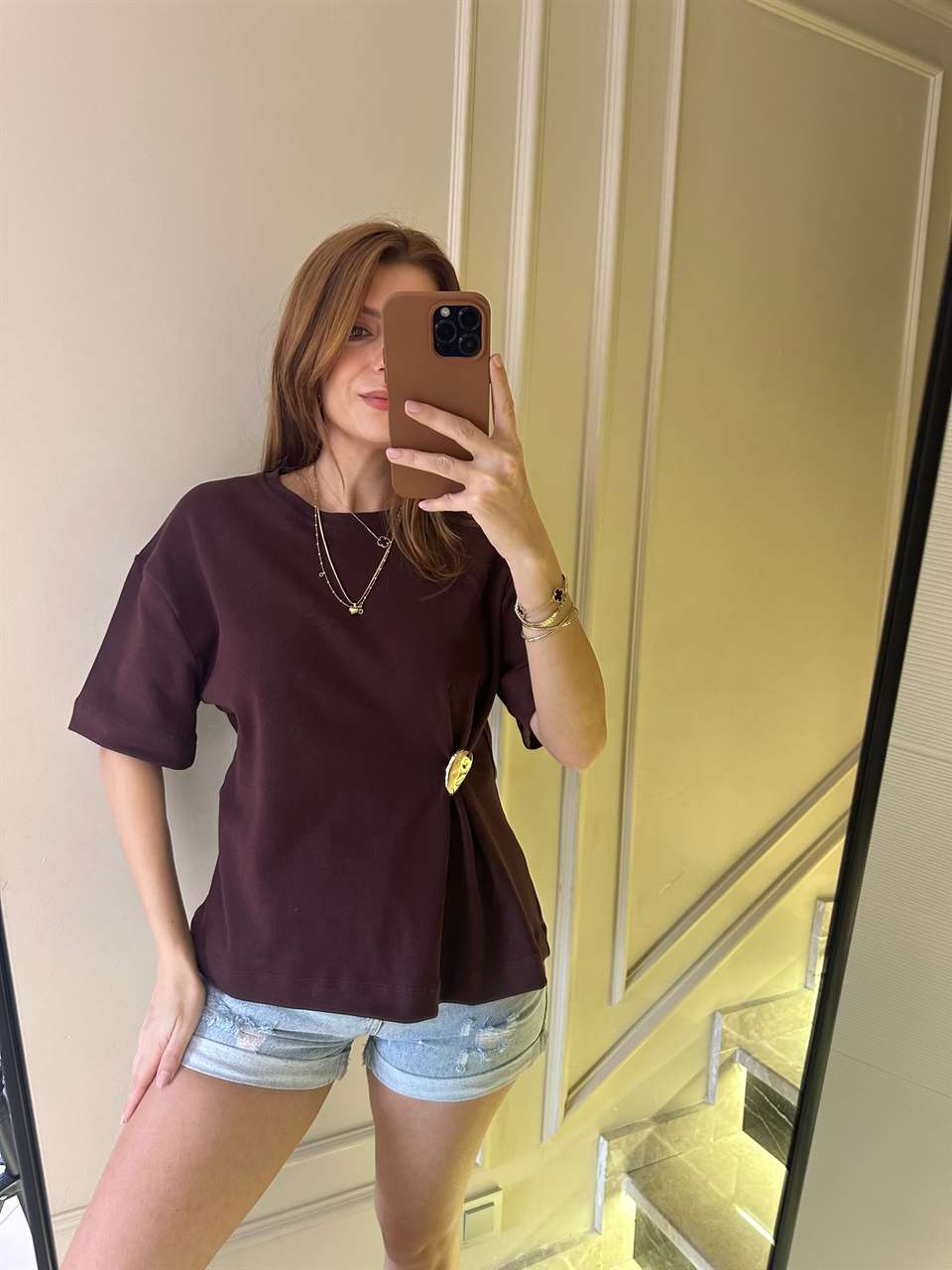 Acı Kahve Aplikeli Pamuklu Tişört