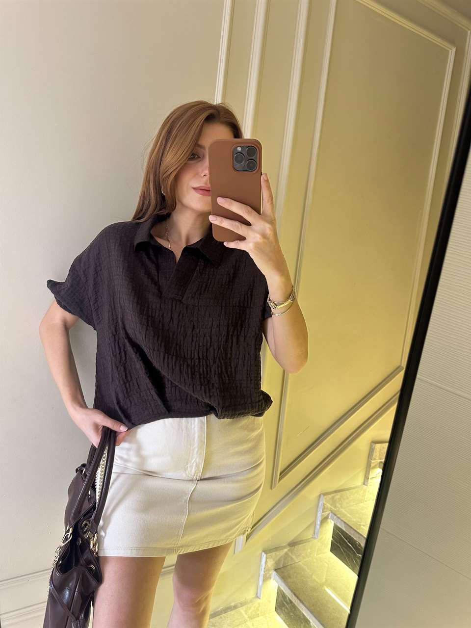 Acı Kahve Balon Gofreli Gömlek