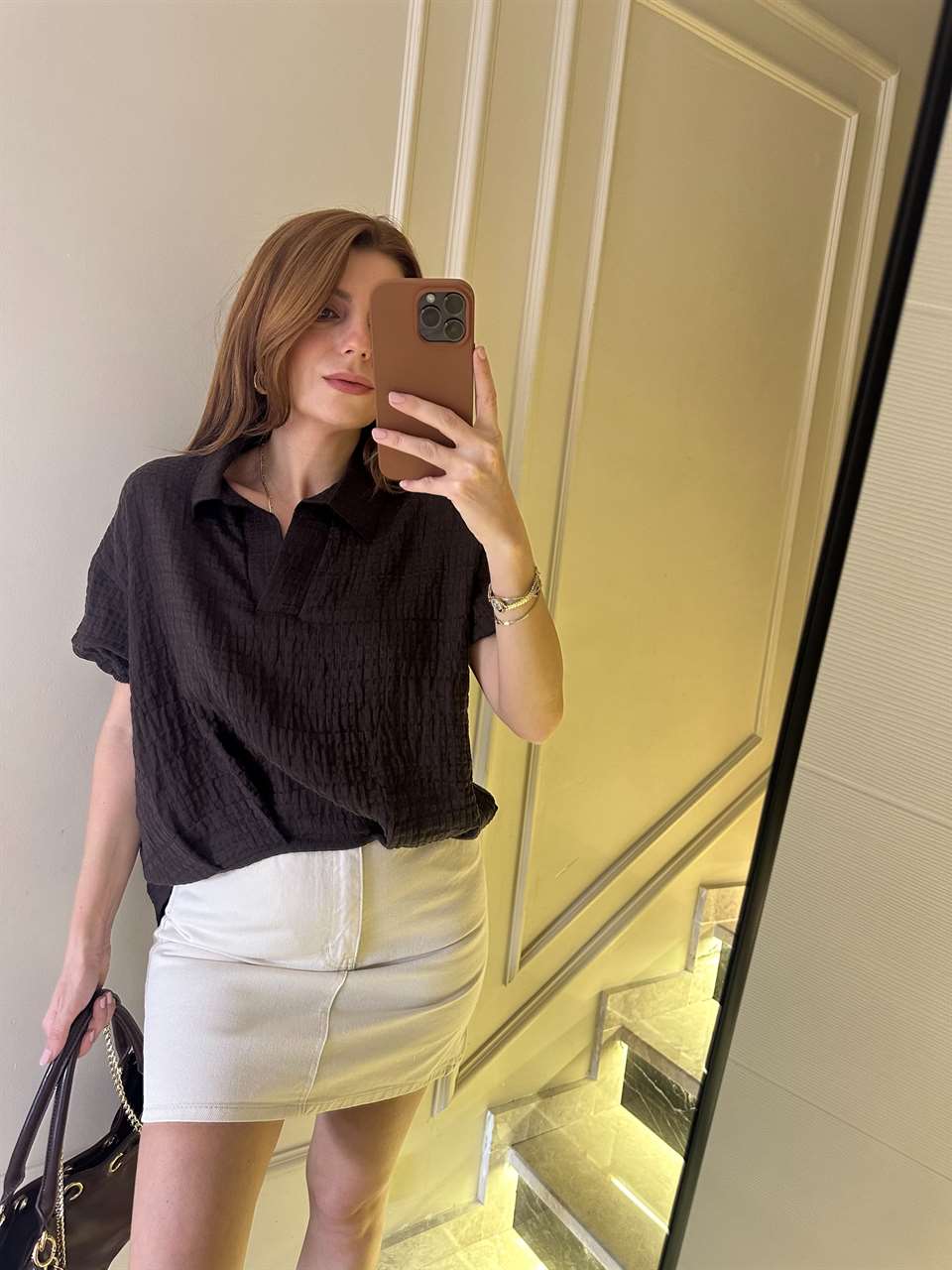 Acı Kahve Balon Gofreli Gömlek