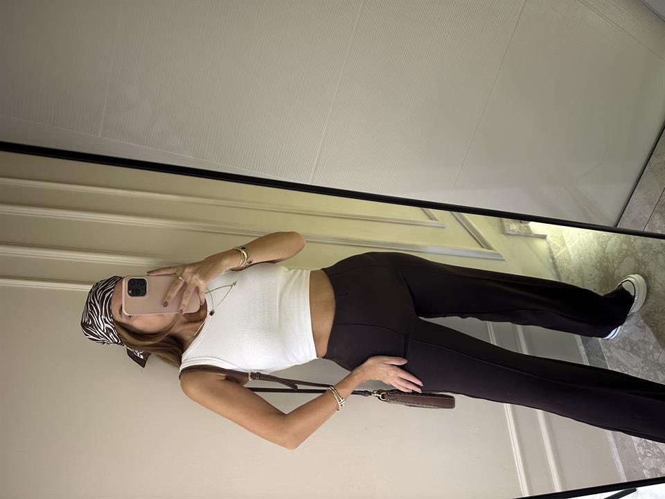 Acı Kahve Bel Lastik Çimalı Pantolon