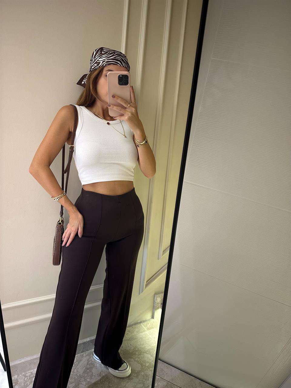 Acı Kahve Bel Lastik Çimalı Pantolon