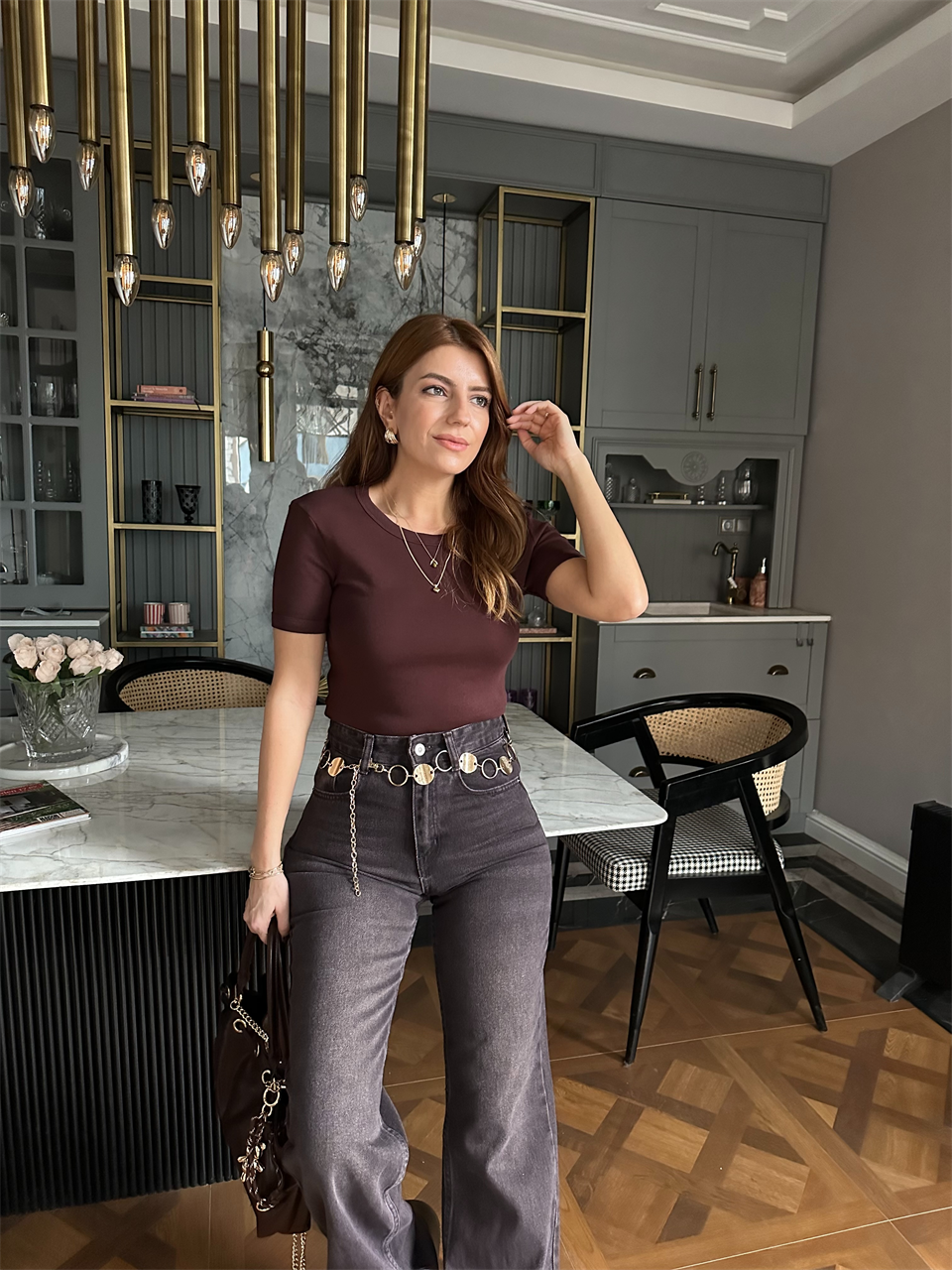 Acı Kahve Bisiklet Yaka Kısa Kol Tshirt