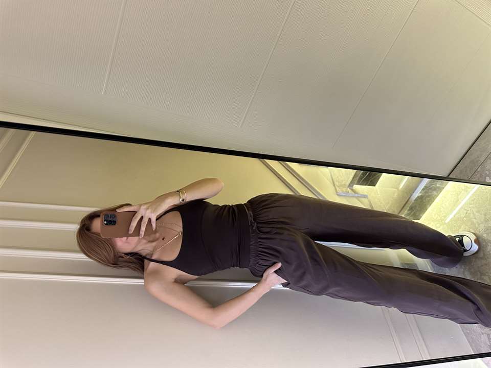 Acı Kahve Bol Paça Tensel Pantolon