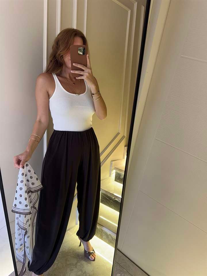 Acı Kahve Dökümlü Balon Şalvar Pantolon