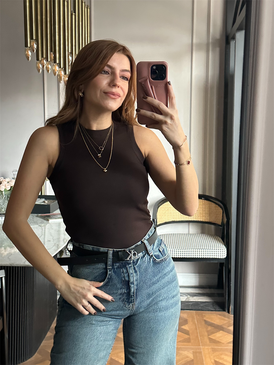 Acı Kahve Fitilli Sıfır Kol Crop