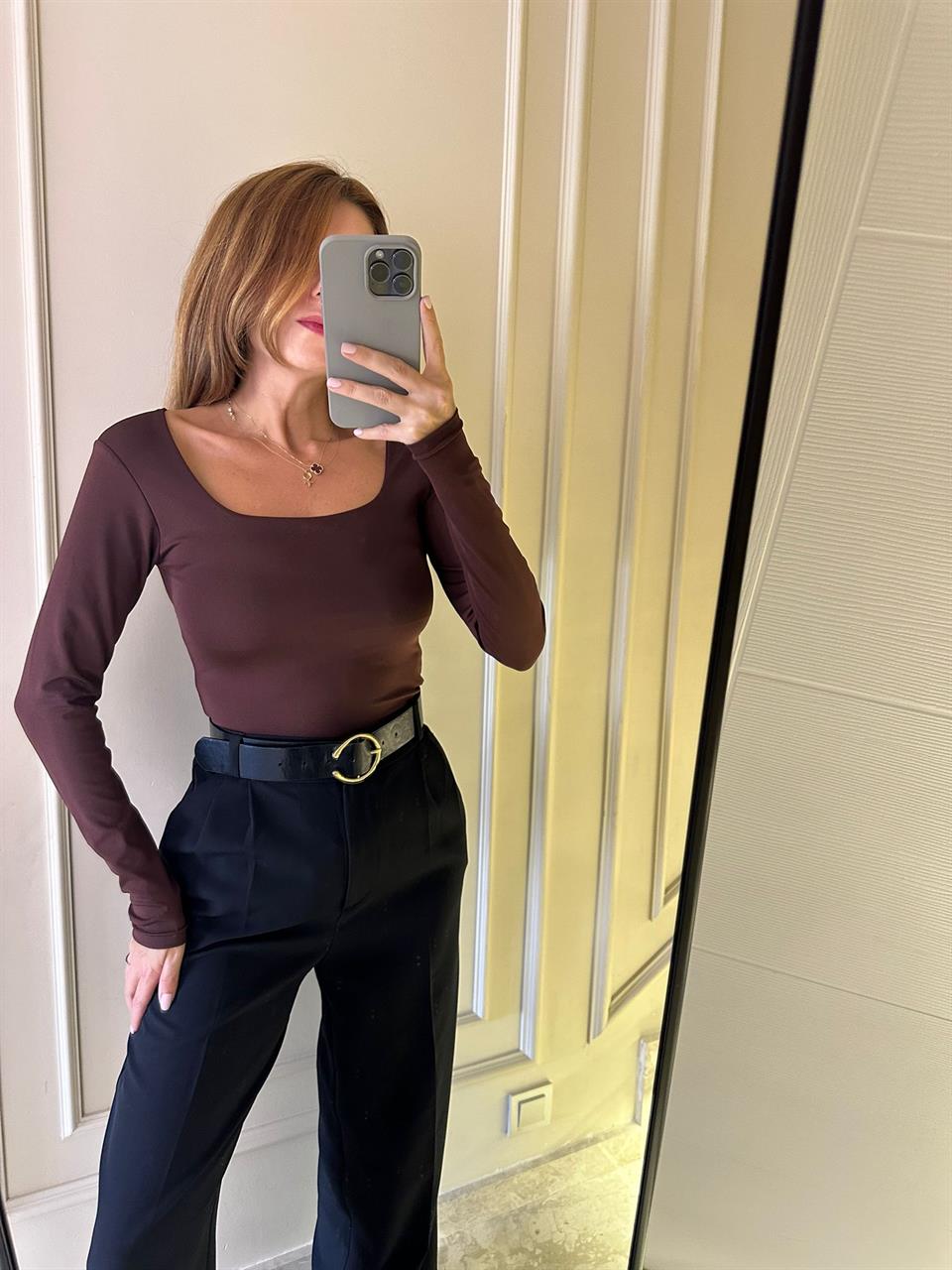 Acı Kahve Kare Yaka Çıtçıtlı Zıbın