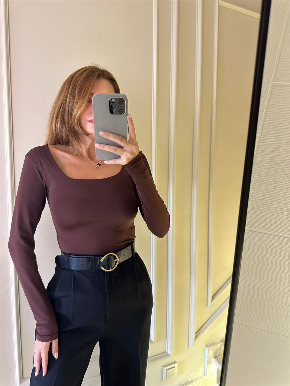 Acı Kahve Kare Yaka Çıtçıtlı Zıbın