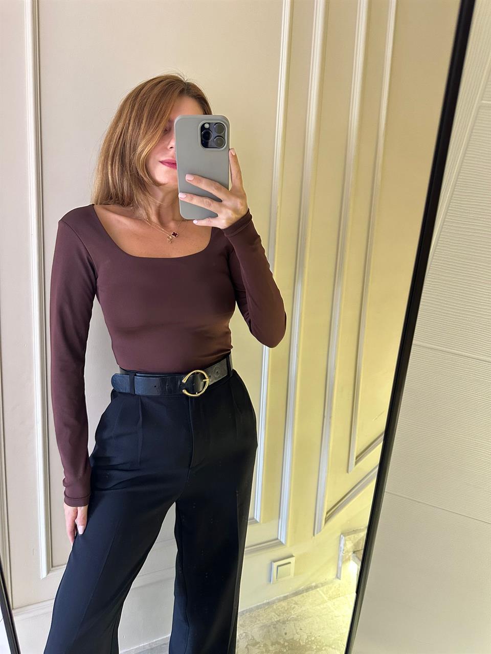 Acı Kahve Kare Yaka Çıtçıtlı Zıbın