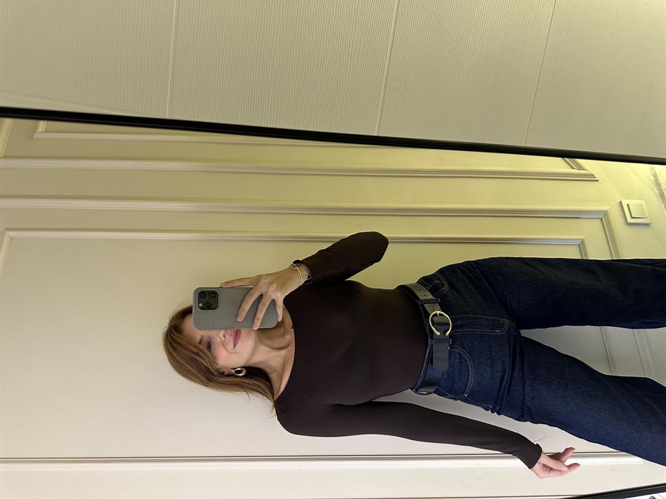 Acı Kahve Kayık Yaka Transparan Viskon Bluz