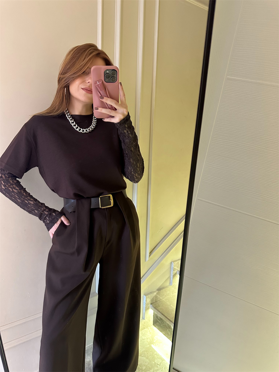 Acı Kahve Kol Güpürlü İkili Bluz