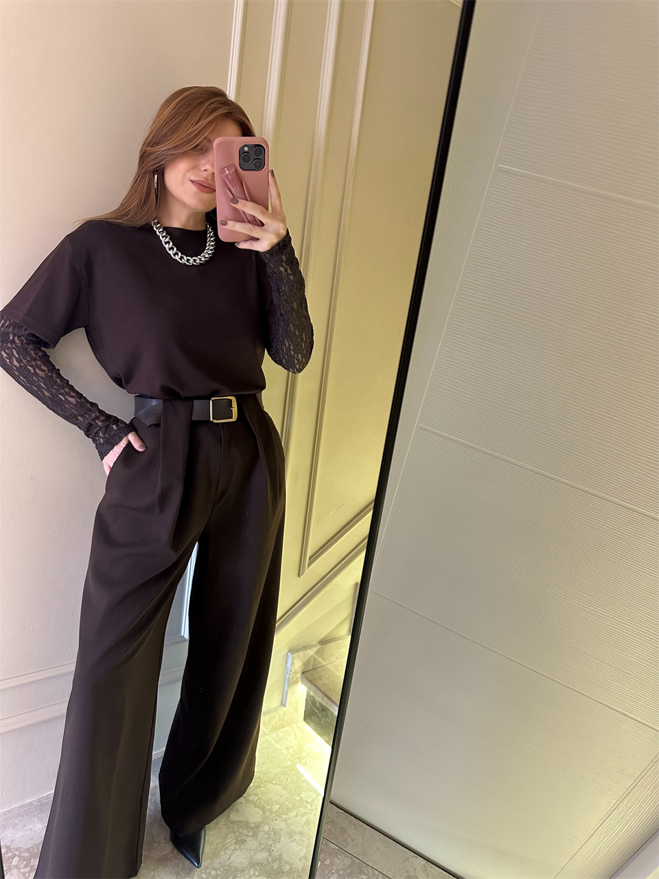 Acı Kahve Kol Güpürlü İkili Bluz