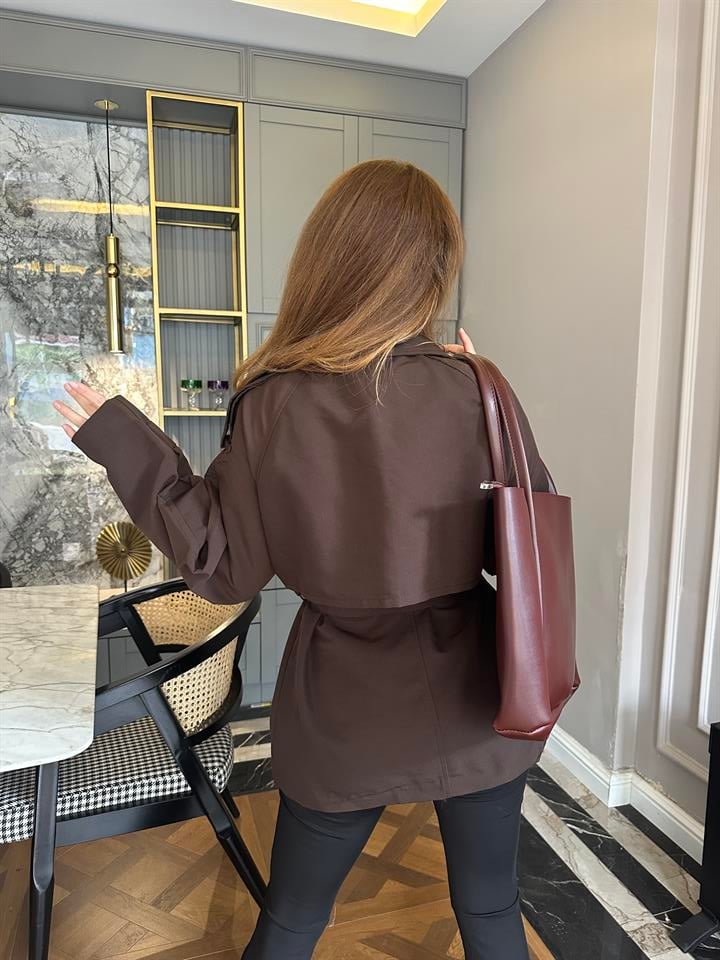 Acı Kahve Kuşak Kemerli Orta Boy Trençkot