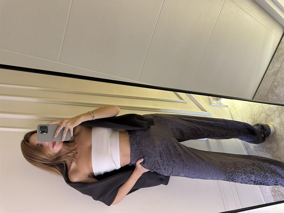 Acı Kahve Leo Desenli Saten Pantolon