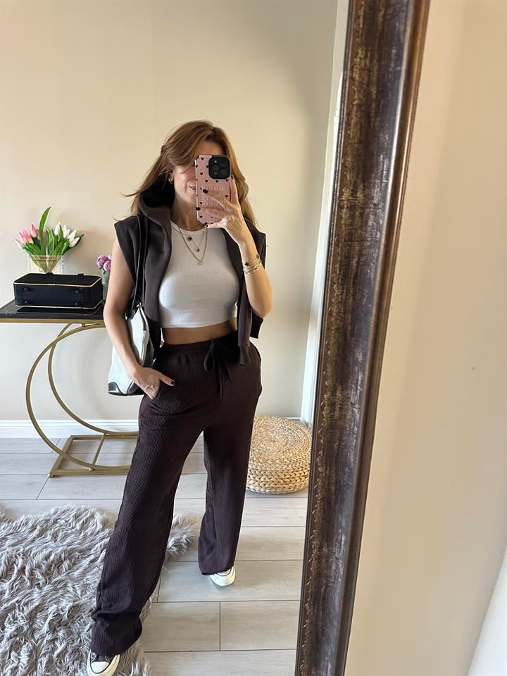 Acı Kahve Meloni Bol Paça Pantolon