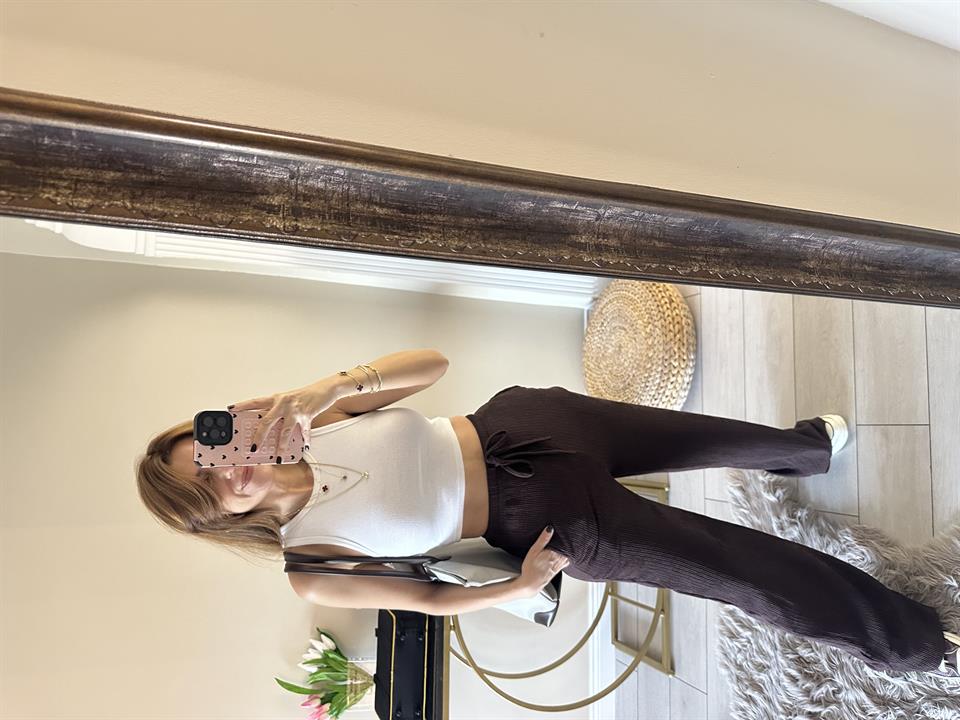 Acı Kahve Meloni Bol Paça Pantolon