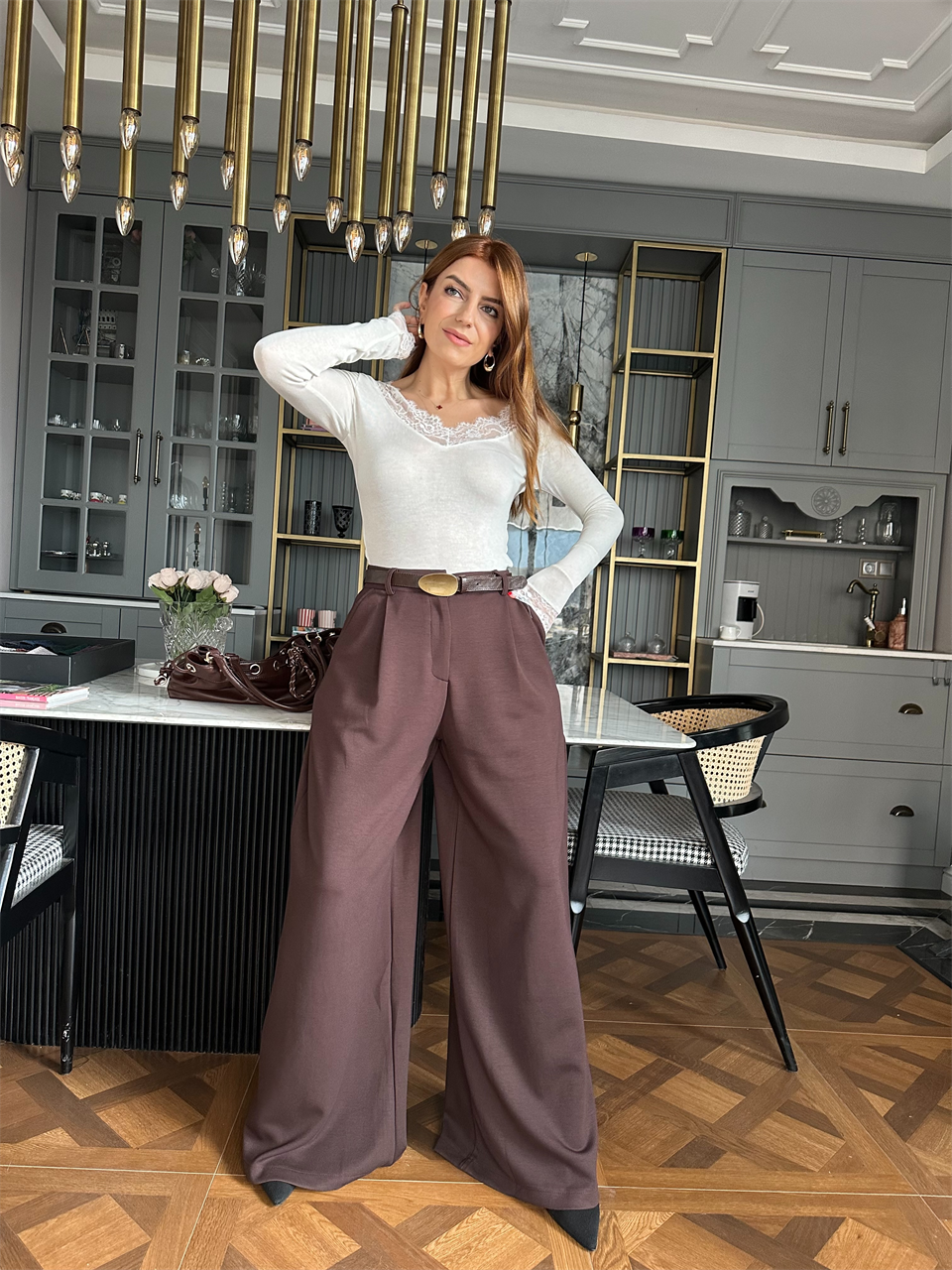 Acı Kahve Modal Kumaş Palazzo Pantolon