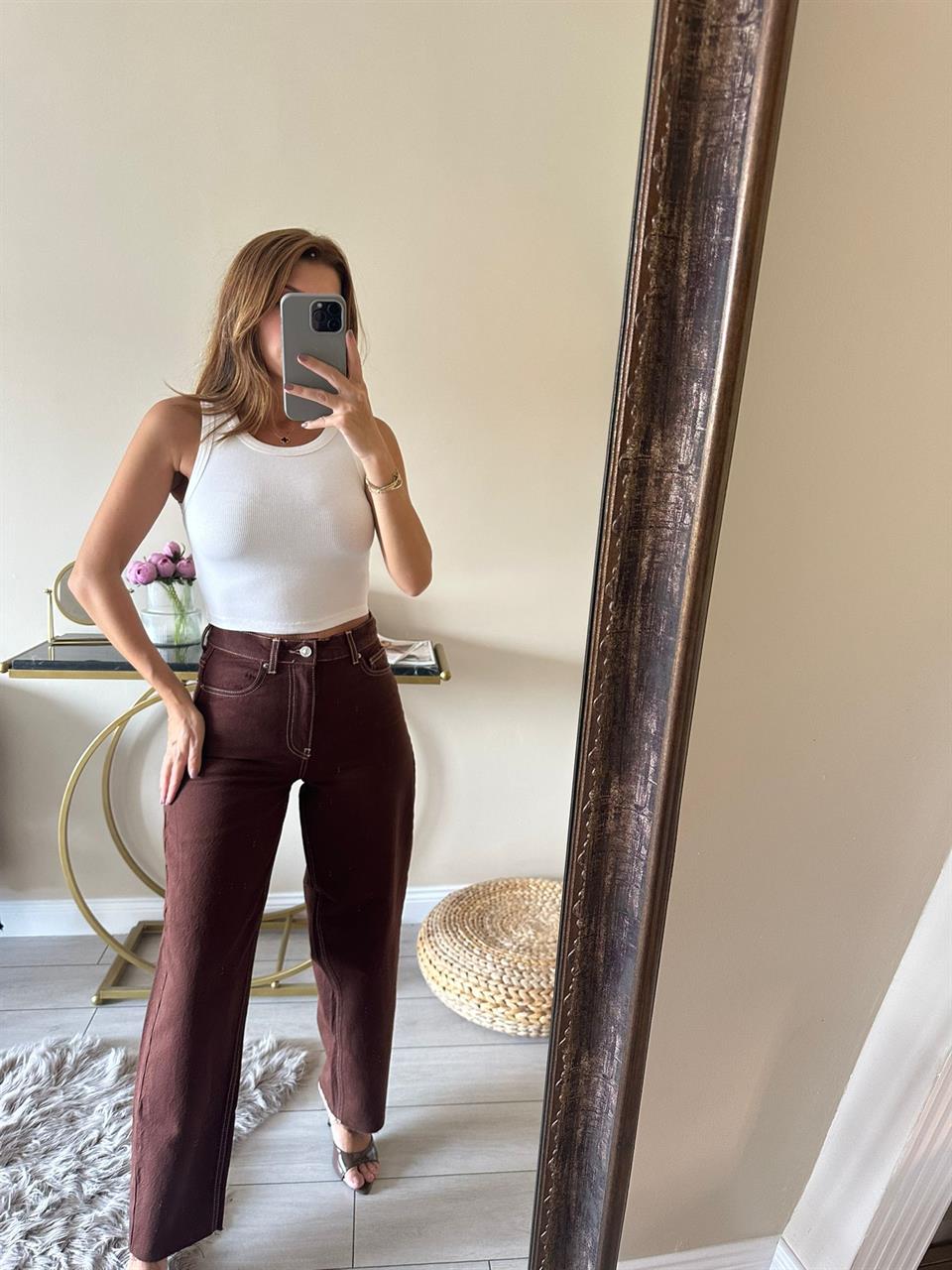 Acı Kahve Paça Kesik Boyfriend Jean