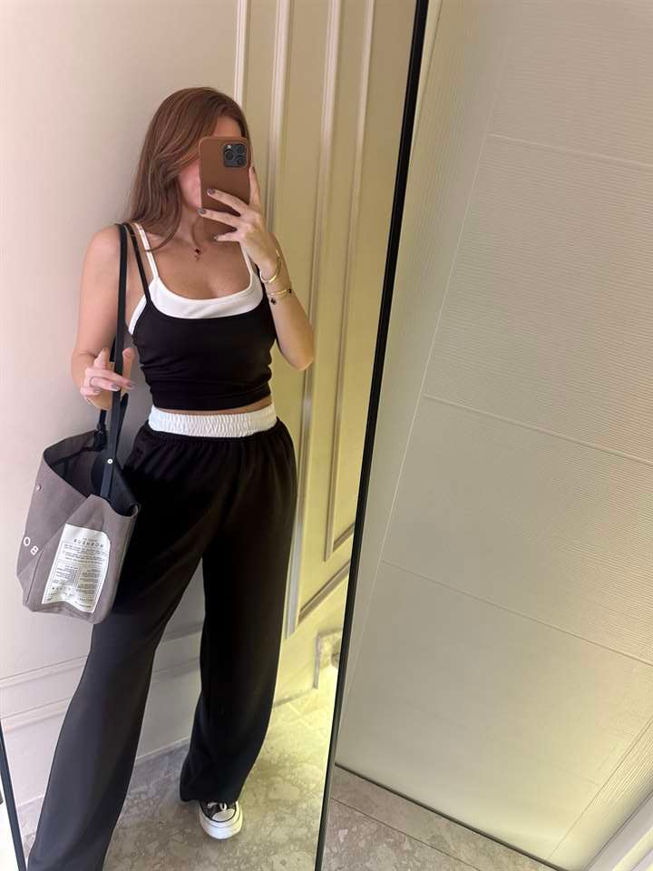 Acı Kahve Pamuk Kumaş Askılı İkili Takım