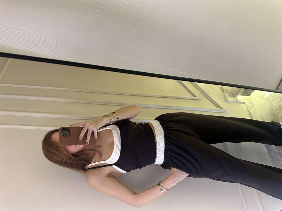 Acı Kahve Pamuk Kumaş Askılı İkili Takım