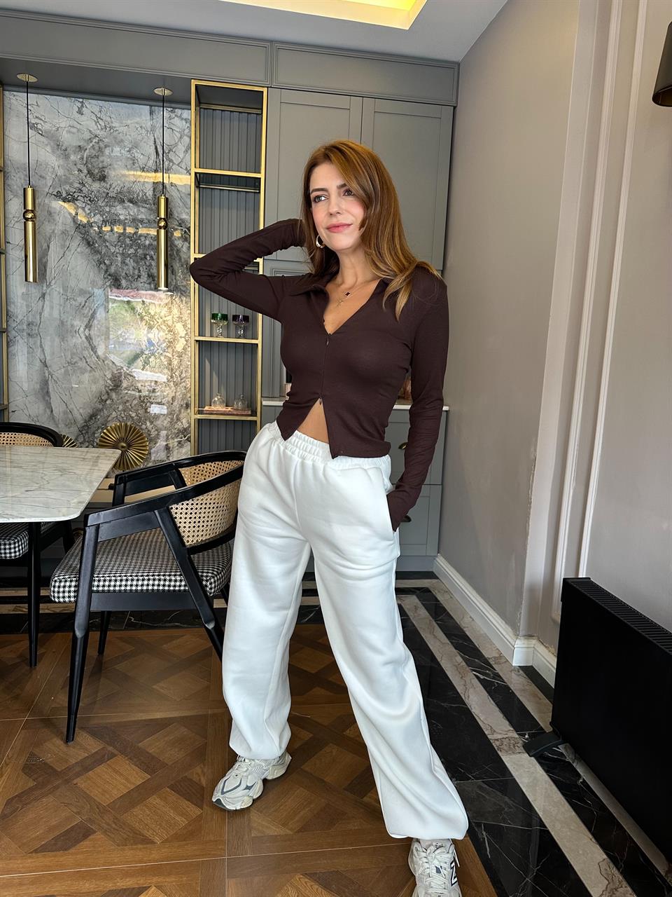 Acı Kahve Pamuk Kumaş Gizli Fermuar Hırka