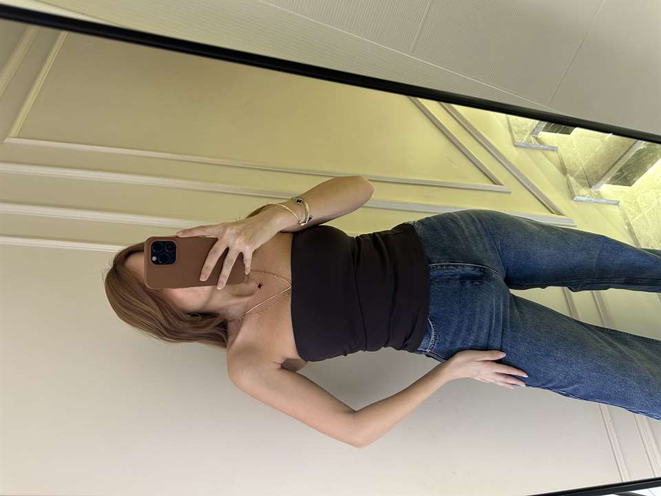 Acı Kahve Pamuk Uzun Straplez Top