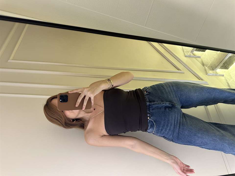 Acı Kahve Pamuk Uzun Straplez Top