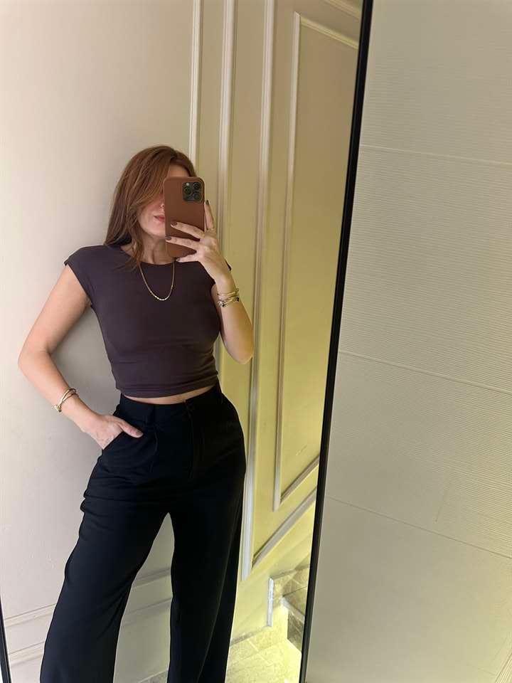 Acı Kahve Pamuk Viskon Crop Body