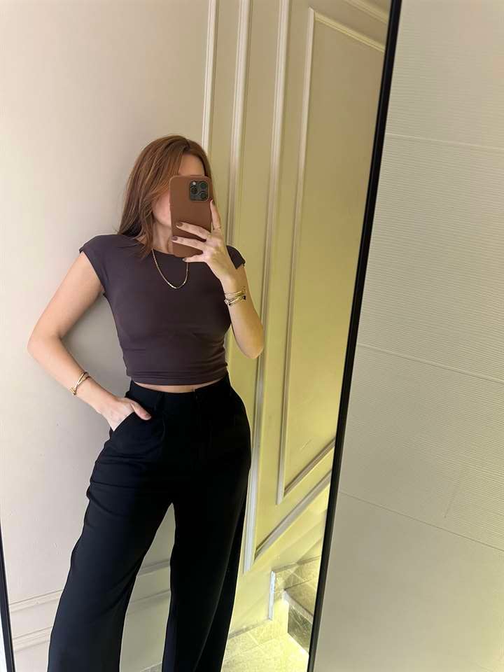 Acı Kahve Pamuk Viskon Crop Body